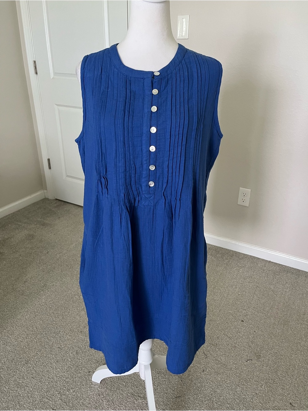 NWT Quince 100% Organic Cotton Gauze Swing Dress Size Medium in Orchid Blue